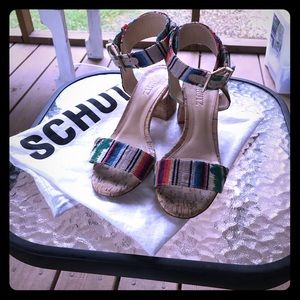 Schultz size 7 multi-color cork block heel sandal